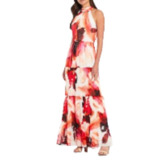 Alex Marie Halter Mock-Neck Sleeveless Tiered Chiffon Maxi Dress - Picture 2 of 6